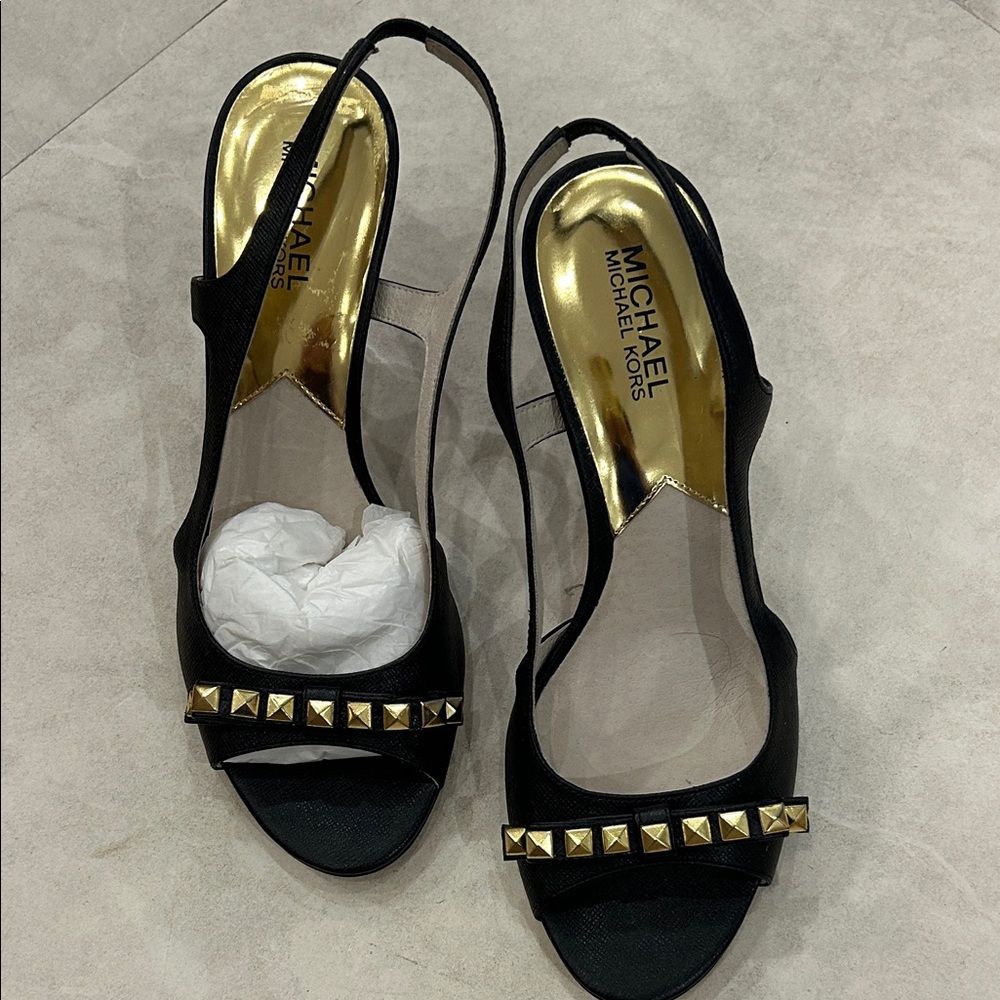 NWOT Michael Kors Black Heels with Gold Accents